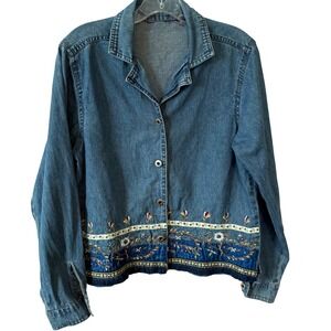 Agapo Women's Vintage 90's Embroidered‎ Denim Jacket in Size M